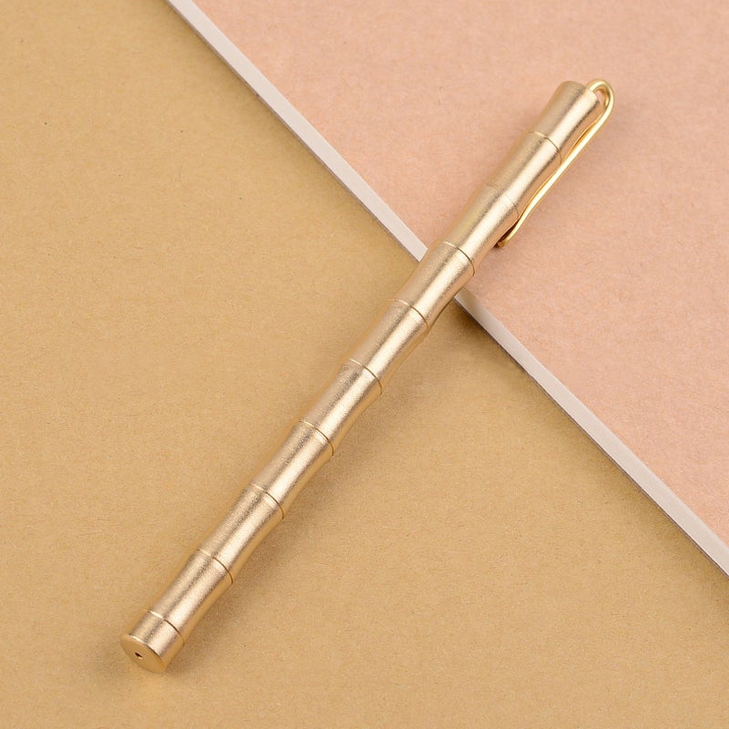EKLOEN Bamboo Joint Brass Pen Portable Delicate Signature Pen Ballpoint Pen with Clip - Image 1